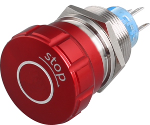 Interruptor de parada de emergencia, 22 mm, 5 A, 250 V, terminal pin, IP67, cabeza roja de aluminio (1NO / 1NC)