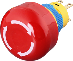 Interruptor de parada de emergencia, 16 mm, 5 A, 250 V, terminal de clavija, cabezal de plástico rojo, IP65 (1NO/1NC)